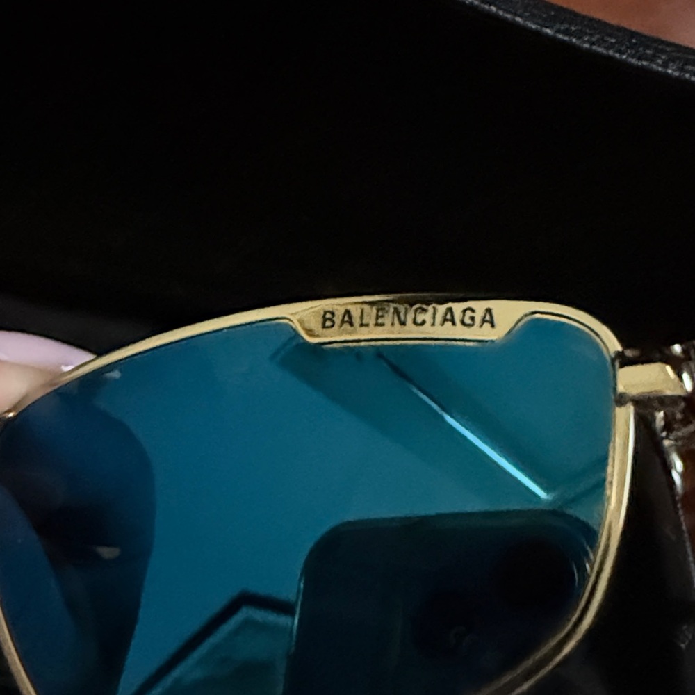 Balenciaga Silver Frame Sunglasses with Blue Lenses - Picture 2 of 7